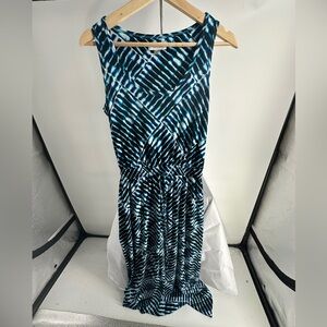Calvin Klein Womens Blue Geo Print Stretch Long Sleeveless Casual Dress